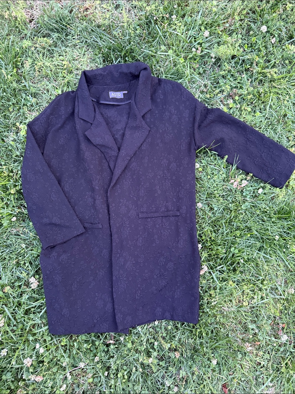 ASTR Black Subtle Floral-Textured Longline Trench Coat